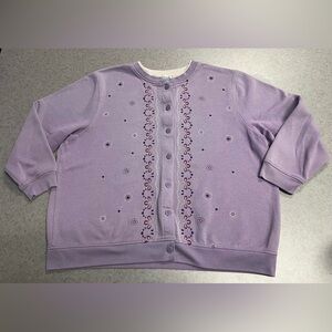 VTG Shenanigans Lavender Embroidered Botton Front Cardigan Sweatshirt—2X